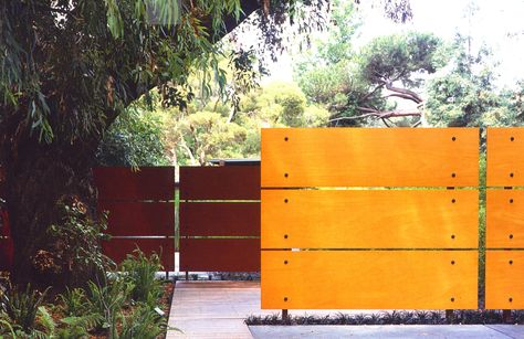 using FINLAND COLOR PLYWOOD Decorative Fencing, Modern Fence, Wood Tones, Backyard Fences, Wooden Fence, Garden Fencing, Fence Design, Garden Yard, Garden Fence