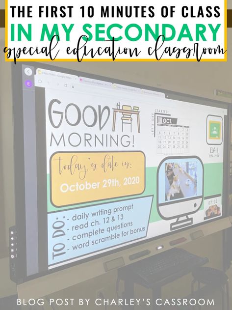 Unlocking Success: The Power of the First 10 Minutes in my High School Special Education Classroom! 🌟 Dive into my blog post where I share insights, strategies, and the incredible impact those crucial first moments have on setting the tone for a positive and productive learning environment. Ready to transform your classroom? Let's make those initial minutes count! 📚✨ #SpecialEducation #ClassroomSuccess #First10Minutes #PositiveStart #HighSchoolTeaching Business Education Classroom, Daily Agenda Slides, High School Special Education Classroom, Middle School Special Education, High School Special Education, Life Skills Classroom, Sped Classroom, Teachers Resources, Secondary Classroom