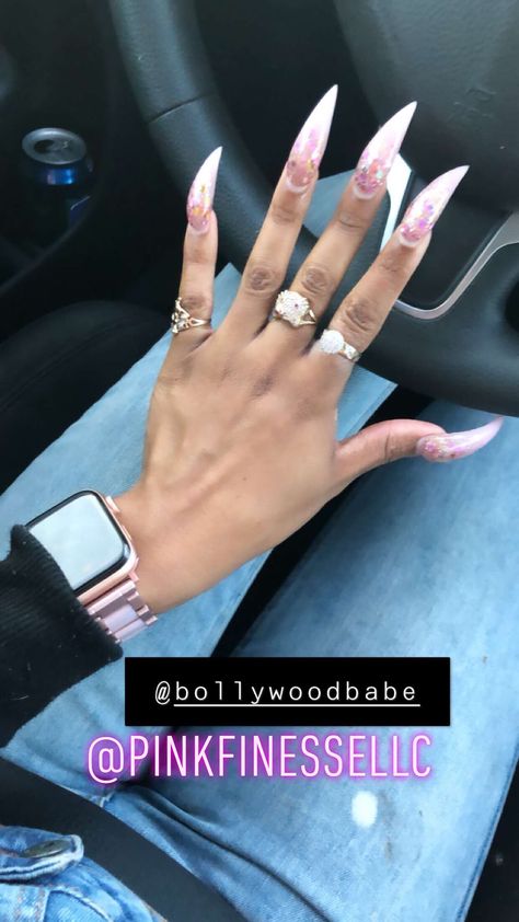 Long Round Acrylic Nails, Round Acrylic Nails, Bedazzled Nails, Rounded Acrylic Nails, White Stilettos, Long Fingernails, Sharp Nails, Curved Nails, Light Nails