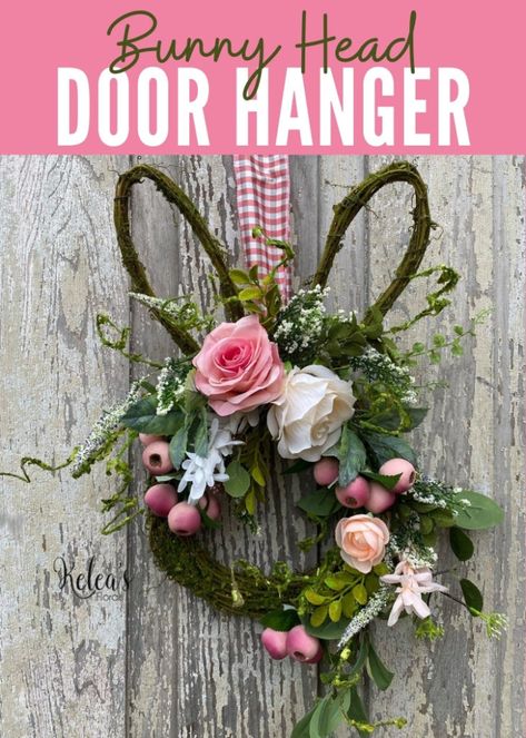 Easter Bunny Wreath Diy, Bunny Door Wreath, Bunny Wreath Diy, Easter Grapevine Wreath, Easter Door Wreaths, Rabbit Wreath, Easter Door Decor, Bunny Door Hanger, Easter Spring Wreath