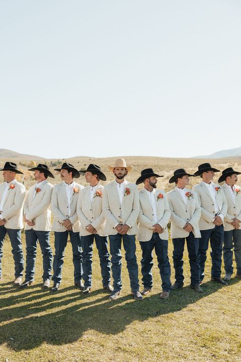 Men’s Attire For Country Wedding, Boots And Jeans Groomsmen, Groomsmen In Jeans And Boots, Spring Country Wedding, Groom Country Wedding Attire Jeans Cowboy Boots, Groomsmen Attire Jeans And Boots, Country Wedding Groomsmen Jeans Boots, Western Wedding Groomsmen Jeans, Fall Western Wedding