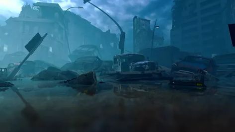 Destroyed City Background, Destroyed City, Oc Board, City Background, City Drawing, Post Apocalypse, Project Inspiration, Japan Style, Environment Concept Art