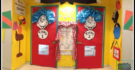 An educational blog focusing on Kindergarten activities and teacher created products. Dr Seuss Library Decorations, Thing 1 And Thing 2 Door Decorations, Dr Seuss Classroom Door Ideas, Dr Seuss Bulletin Board Ideas, Read Across America Ideas, Dr. Seuss Door, Dr Seuss Door, Dr Seuss Classroom Door, Dr Seuss Bulletin Board