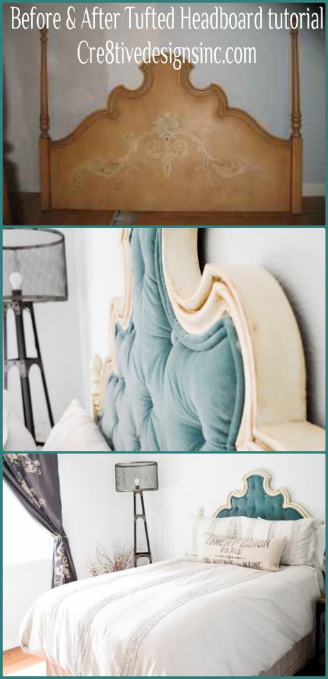 Upholster Headboard Diy, Bedroom Tufted Headboard, Tufted Headboard Tutorial, Headboard Makeover, Diy Tufted Headboard, Headboard Tutorial, Old Headboard, Bar Bench, Royal Bedroom