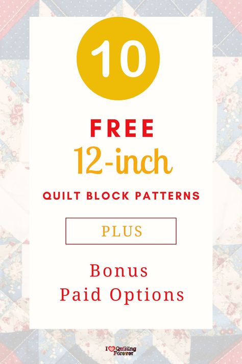 Top 10 Free 12-inch Quilt Block Patterns (+10 Bonus Patterns For Sale) One Block Quilt Patterns, 20 Inch Quilt Blocks Free Pattern, Quilting Blocks Patterns Free, Free 12 Inch Quilt Block Patterns Free, Quilt Block Patterns Free Templates, 12" Quilt Blocks Free Pattern, Free Quilt Block Patterns Printables, Free Quilt Patterns Printables Simple, Quilt Blocks Easy Free Pattern Squares