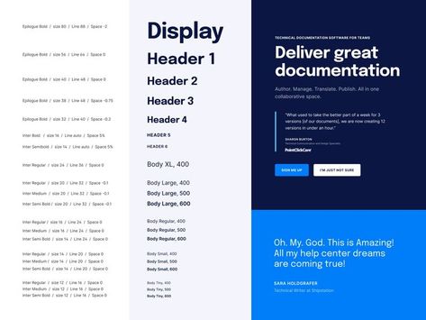 In user interface design, a style guide like this can document the typographic hierarchy across a website or mobile app. Following the guide will ensure a cohesive visual language across the product. It can also help designers communicate to users which content has priority or help them quickly scan the site to find, say, the headline of the section they are looking for. (Credit: Benjamin Oberemok) Font Hierarchy Typography Design, Text Hierarchy Design, Type Hierarchy Design, Font Hierarchy, Visual Hierarchy Design, Typography Hierarchy, Type Hierarchy, Website Typography, Hierarchy Design