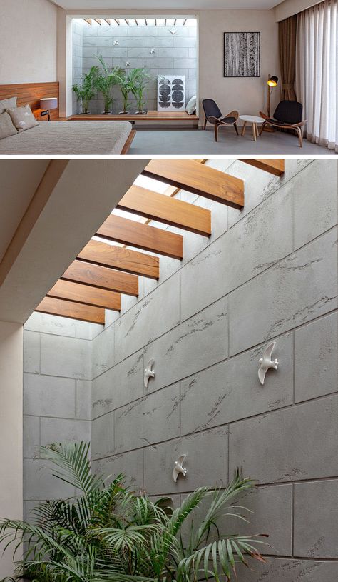 To Create Privacy For This New House, The Architects Used A Combination Of Screens And Courtyards Interior Design Per La Casa, Bedroom Seating, 아파트 인테리어, Patio Interior, Design Del Prodotto, Interior Garden, Modern Seating, Modern Bed, 인�테리어 디자인