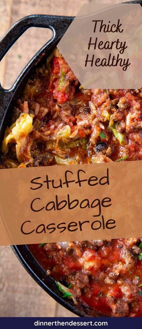 Stuffed Cabbage Casserole Recipe Dinner, then Dessert Cabbage Tomato Recipe, Hamburger And Rice Recipes, Stuffed Cabbage Casserole, Cabbage Casserole Recipe, Chunky Tomato Sauce, Cabbage Beef, Beef Recipes Easy Dinners, Unstuffed Cabbage Roll Soup, Healthy Low Calorie Dinner