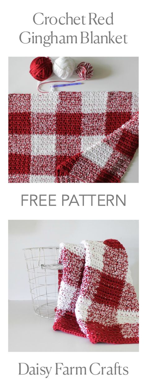 FREE PATTERN - Crochet Red Gingham Blanket Crochet Gingham, Motifs Afghans, Gingham Blanket, Christmas Crochet Blanket, Beau Crochet, Confection Au Crochet, In Love Again, Crochet Afgans, Crochet Blanket Afghan