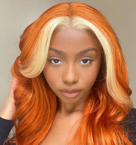 Blonde Highlight Wig, Cheveux Oranges, Ginger Color, Natural Waves Hair, Skunk Stripe, Highlight Wig, Blonde Highlight, Ginger Hair Color, Dyed Natural Hair