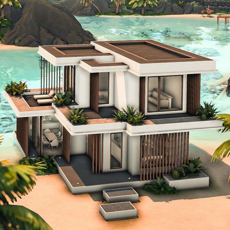 Modern Sulani Beach house 🌊☀️ | noCC 🛠️ Packs used: EP: Island Living, Eco lifestyle Kits: Desert Luxe 🏷️: @ea @thesims #sccregram… | Instagram Back Of The House Ideas, Sims 4 Modern Eco House, The Sims 4 Beach Houses Ideas, Sims 4 House On Water, Sims Beach House Ideas, Modern Beach House Layout, Modern Beach House Sims 4, House Ideas For Sims 4, Modern Sulani House Sims 4