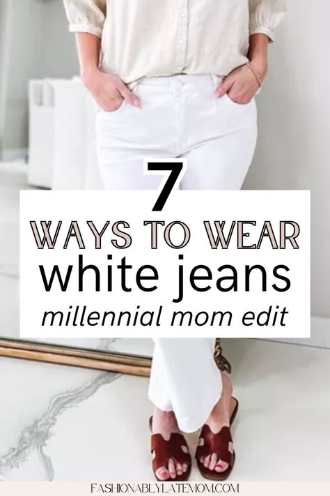 Master the art of wearing white jeans with these stylish outfit ideas for moms! Learn how to style white denim jeans effortlessly and elevate your everyday look. White Kick Crop Jeans Outfit, What To Wear With White Jeans, How To Style White Jeans, White Jeans Summer Outfit, Styling White Jeans, White Jeans Outfit Spring, White Jeans Outfit Summer, Outfit Ideas Mom, White Jeans Summer