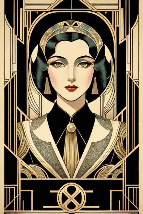 Art Deco Poster Design | Prompt for Generative AI | Powered By PlanckStudio Art Deco Digital Art, Art Deco Art Illustrations, Art Deco Illustration Graphics, Art Deco Witch, Art Deco Poster Design, Gothic Art Deco, Generative Kunst, Art Deco Exterior, Art Deco Portrait