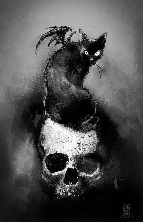 Creepy Black Cat Drawing, Horror Images Creepy, Cat Silloute, Grotesque Art, Art Sinistre, Gotik Tattoo, جوني ديب, Creepy Cat, Scary Cat