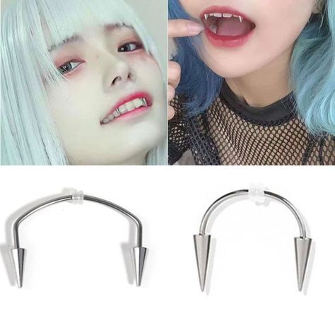 Smiley Piercing Fangs, Fake Vampire Fangs, Spike Piercing, Lips Piercing, Labret Lip Piercing, Mouth Piercings, Lip Piercing Jewelry, Spiked Jewelry, Tiger Tooth