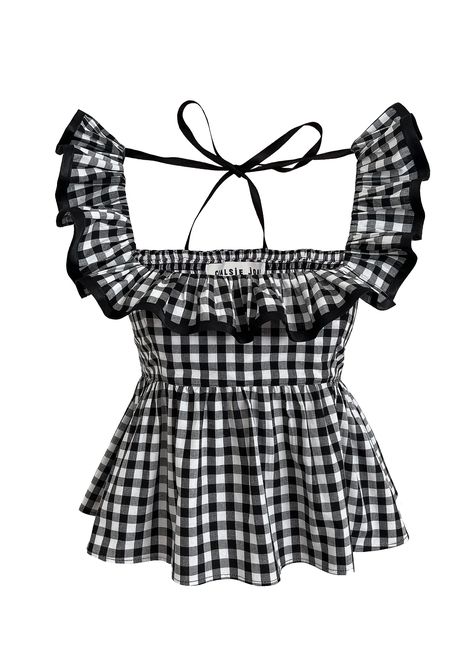 SHOP — CHALSIE JOAN Black And White Gingham, Birmingham Uk, White Cotton Dress, Costume Intero, Red Blouses, Black Trim, Fashion Sewing, Cute Tops, Passion For Fashion