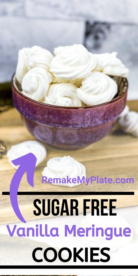 Air Fryer Meringue Cookies, Low Calorie Meringue Cookies, Sugar Free Meringue Cookies, Sugar Free Meringue, Meringue Cookies Recipe, Vanilla Meringue Cookies, Sugar Free Cookie Recipes, Sugar Free Desserts Easy, Gluten Recipes