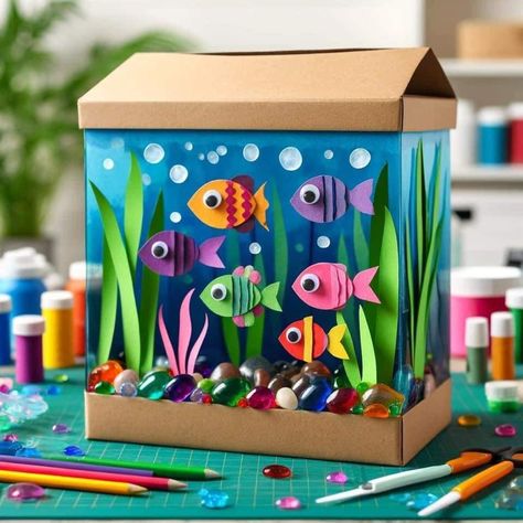 Ocean Activities Preschool, Diy Pop Up Book, Aquarium Craft, Paper Decorations Diy, School Kids Crafts, Murals For Kids, Moms Crafts, Cardboard Art, Fun Easy Crafts