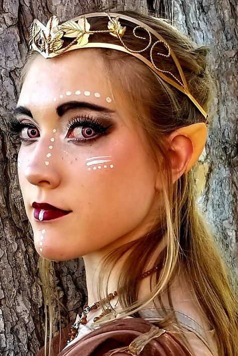 Viking Inspired Wedding Makeup, Elven Princess Makeup, Fairy Warrior Makeup, Midevil Elf Makeup, Elven Face Marking, Elf Hair And Makeup, Elven Queen Costume, Ren Fair Elf Makeup, Renn Fest Makeup