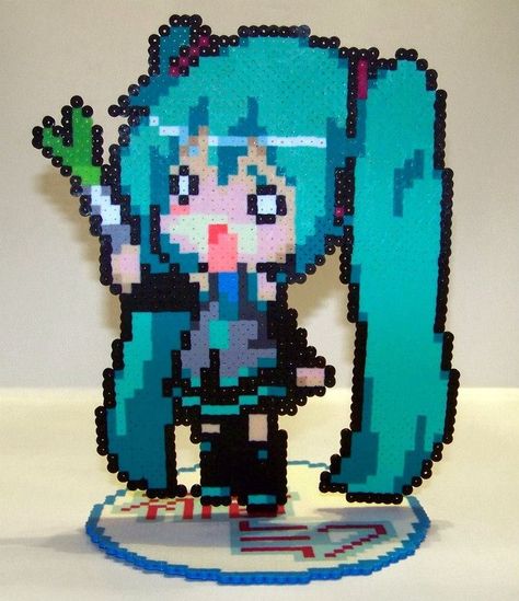 Pjsk Perler Beads, Hatsune Miku Perler Beads, Vocaloid Perler Beads, Pixel Hatsune Miku, Miku Perler Beads, Vocaloid Pixel Art, Miku Perler, Hatsune Miku Pixel Art, Miku Pixel Art