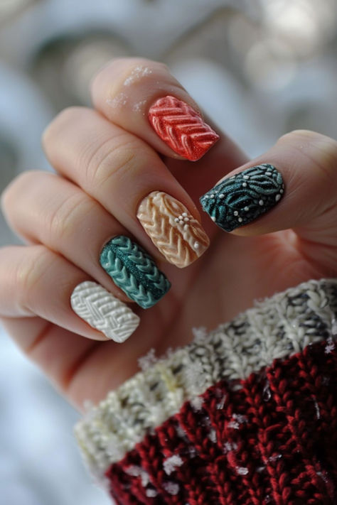 Sweater Weather Texture: Nail Art For Winter Knit Nail Art, Texture Nail Art, Nail Art For Winter, Sweater Weather Nails, Winter Nail Art Ideas, Cool Winter, Sweater Nails, Winter Nail Art, Winter Nail