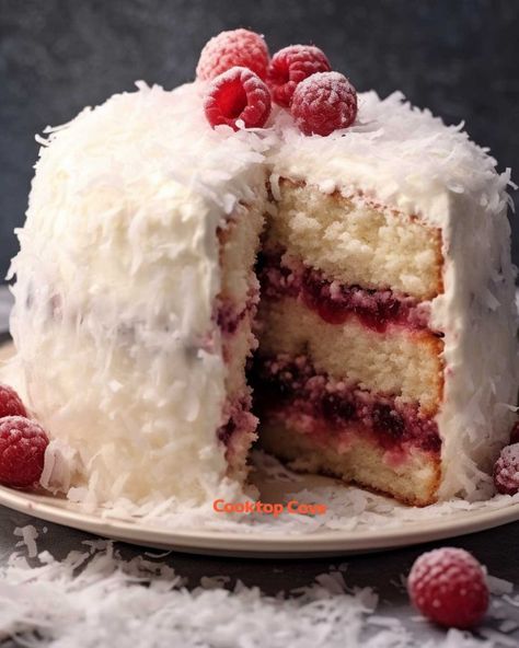 This "Snowball Cake" is one of our favorites! Not only does it look impressive, but the taste is second to none Snowball Cake, Coconut Cream Cheese Frosting, Coconut Cake Recipe, Coconut Desserts, Festive Desserts, Monkey Bread, Just Cakes, Coconut Recipes, Coconut Cake