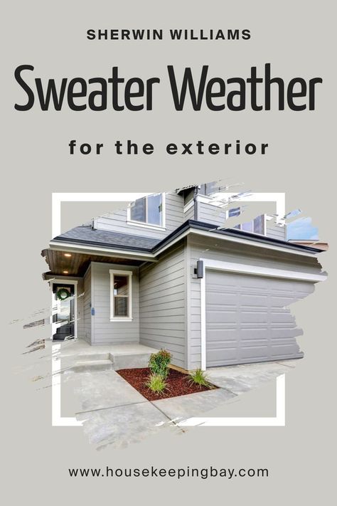 Sweater Weather SW-9548 for the Exterior by Sherwin-Williams Sw Sweater Weather, Sw Storm Cloud Exterior, Sw Rainwashed Exterior, Sherwin Williams Quietude Exterior, Sherwin Williams Waterscape Exterior, Repose Gray, Agreeable Gray, Home Exterior Makeover, Exterior Makeover