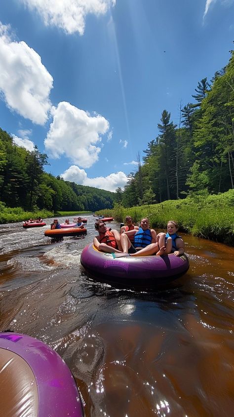 River Tubing Fun: Group of excited friends enjoying a sunny day while floating down the river on tubes. #river #tubing #floating #friends #summer #fun #adventure #water #aiart #aiphoto #stockcake https://ayr.app/l/rbGY Tubing On The Lake, Idaho Summer, River Floating, Floating Down The River, River Tubing, Art For Walls, River Rat, Friends Enjoying, River Float