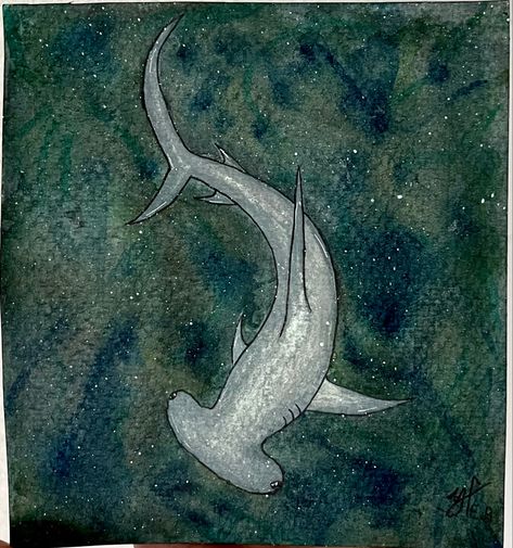 Watercolor Shark Paintings, Simple Shark Painting, Beachy Watercolor Ideas, Shark Painting Easy, Whale Shark Drawing, Shark Watercolor, Sketchbook Idea, Sea Stuff, Shark Painting