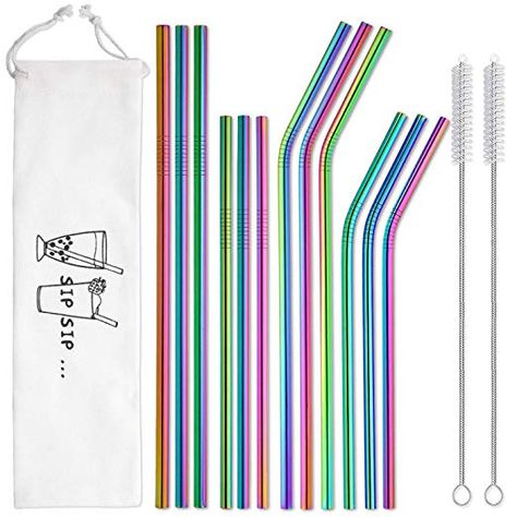 Amazon.com: Reusable Metal Straws Rainbow Color with Travel Case - Hiware 12-Pack Stainless Steel Drinking Straws for 30oz / 20oz Tumblers Dishwasher Safe, 2 Cleaning Brushes Included: Gateway Rainbow Metal, Stainless Steel Straws, Metal Straws, Shampoo Bar, Reusable Straw, Black Stainless Steel, Travel Case, Festival Party, Brush Set