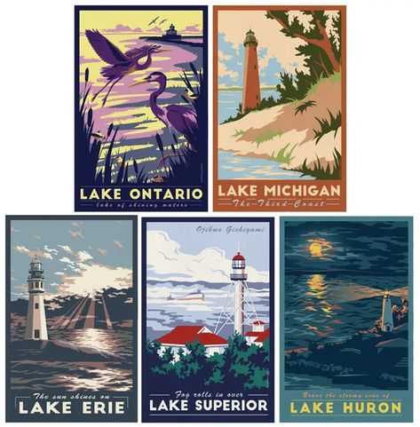 Michigan Poster, Saint Lawrence River, Saint Lawrence, 11x17 Poster, The Great Lakes, Lake Huron, Lake Ontario, Lake Erie, Greeting Card Set