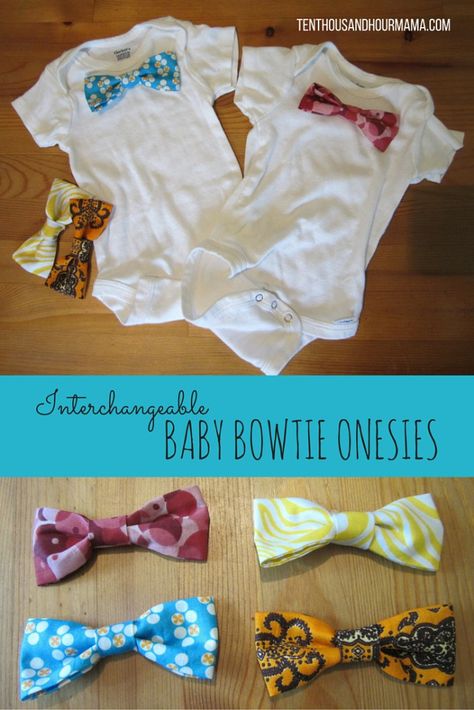 These interchangeable baby bow tie onesies are too cute! Ten Thousand Hour Mama Tie Onesie, Sew Baby, Baby Clothes Patterns Sewing, Baby Bowtie, Patterns Sewing, Baby Clothes Patterns, Baby Bow, Homemade Baby, Ten Thousand