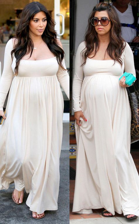 Maternity Fashion Face-Off: Kim Kardashian vs. Kourtney Kardashion - E! Online Kourtney Kardashion, Kim Kardashian Pregnant, Kardashian Dresses, Celebrity Gowns, Rachel Pally, Evening Dress Floor Length, Long Sleeve Evening Dresses, Kardashian Jenner, Face Off