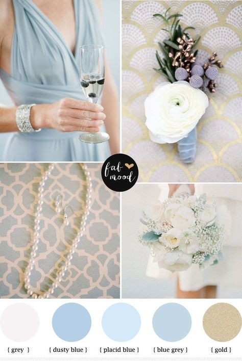 Dusty blue and gold wedding Powder Blue Wedding, Blue And Gold Wedding, Wedding Color Combinations, Best Wedding Colors, Gold Inspiration, Light Blue Wedding, Gold Bridesmaid Dresses, Gold Bridesmaids, Blue Themed Wedding