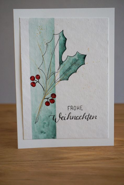 Handgefertigte Klappkarte B6 zu Weihnachten Weihnachtsmotiv: Mistelzweig Aquarell und Fineliner auf 300g/m² strukturiertem Papier. Alle meine Karten sind handgefertigte Unikate. Diy Watercolor Cards Christmas, Christmas Aquarell, Christmas Card Drawing, Diy Watercolor Cards, Watercolor Christmas Cards Diy, Draw Christmas, Christmas Cards Drawing, Watercolor Holiday Cards, Fineliner Art