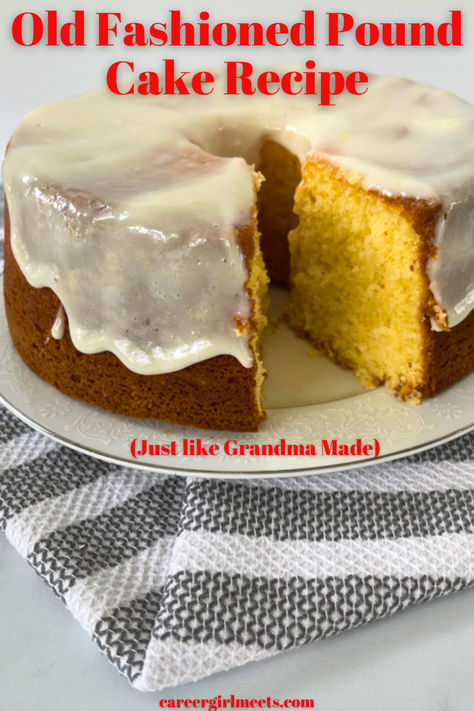 This old fashioned pound cake recipe is incredibly delicious and taste like grandmothers did! It's a southern style classic pound cake that's buttery, moist, and perfectly sweet. It's the best pound cake loaf recipe and some have even called it million dollar pound cake because it tastes so good. It's easy to make and you won't need a cake mix. This old school southern butter pound cake is tender and the cream cheesed frosting is absolutely divine. Grandma would be proud of this cake!! Butter Loaf Pound Cake, 2 Step Pound Cake Recipe, Swans Down Cake Flour Pound Cake, Southern Lemon Pound Cake, Butterfinger Pound Cake Recipe, Old Fashioned Pound Cake Southern Style, Southern Pound Cake Recipes Moist, Butter Pound Cake Recipe Moist, 1234 Cake Recipe