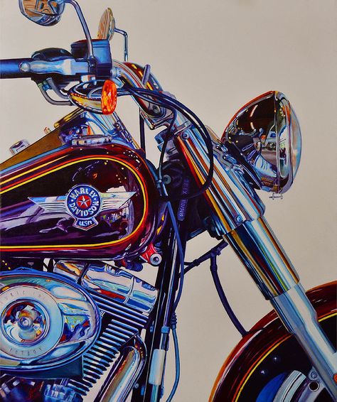 Harley Davidson - oil on canvas 100cm x 80cm by Linaldo Cardoso - 2014 Harley Davidson Painting Ideas, Harley Davidson Painting On Canvas, Harley Davidson Illustration, Harley Painting, Road King Harley, Motorcycle Art Painting, Harley Davidson Painting, Moto Harley Davidson, Мотоциклы Harley Davidson