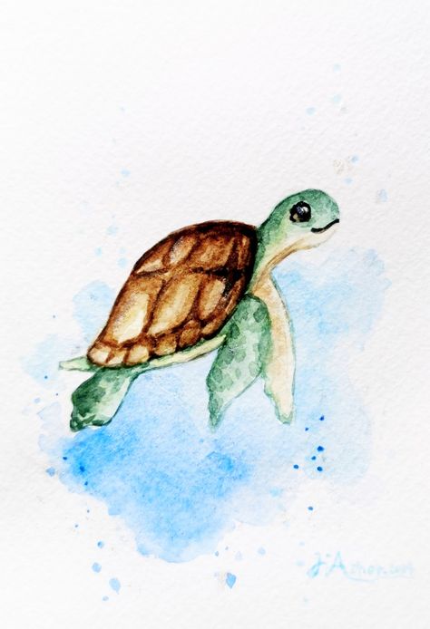 Watercolour Sea Turtle, Watercolor Outlines Printable, Animated Animals Drawings, Watercolour Turtle, Watercolor And Fineliner Art, Turtle Artwork, Watercolor Turtle, Sea Turtle Watercolor, Sea Turtle Painting