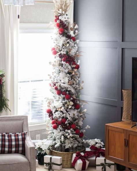 The Best Tips for Decorating a Small Space for the Holidays - Wonder Forest Slim Xmas Tree Decorating Ideas, Pencil Trees Decorating Ideas, Xmas Pics, Amazon Wish List, Pencil Tree, Slim Christmas Tree, Christmas Tree Decorating Themes, Cozy Christmas Decor, Christmas Apartment