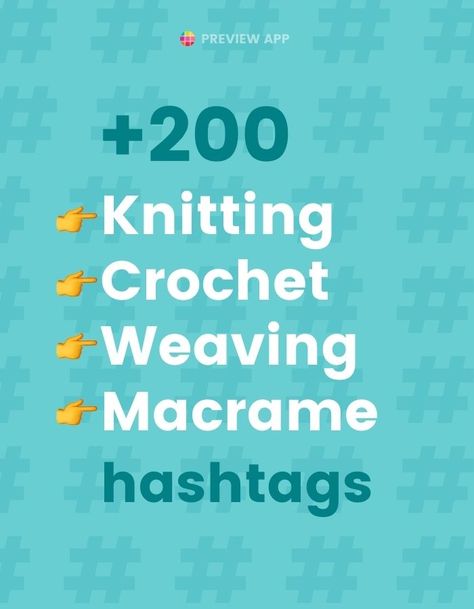 Find the best Instagram hashtags for Knitting, Crochet, Weaving, Macrame & more with Preview App! The hashtags are organized into groups in Preview App. Check out these hashtag groups I recommend if you have a craft or handmade products account! #instagramtips #instagramstrategy #instagrammarketing #socialmedia #socialmediatips Crochet Hashtags For Instagram, Macrame Business, Business Hashtags, Best Instagram Hashtags, Weaving Macrame, Hashtags For Likes, Cool Hashtags, Hashtag Ideas, Instagram Username Ideas