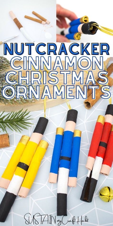 Make your own set of adorable and colorful nutcracker cinnamon stick ornaments to hang on your Christmas tree this year. Colorful Nutcracker, Cinnamon Stick Ornaments, Homemade Christmas Crackers, Cinnamon Sticks Ornaments, Stick Ornaments, Cinnamon Sticks Christmas, Diy Snowman Decorations, Ornaments Diy Kids, Cinnamon Ornaments