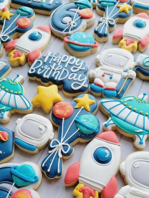 Outer Space Birthday Cookies - Etsy Space Birthday Cookies, Outer Space Cookies, Creativity Pictures, Space Themed Desserts, Space Cookies, Christmas Cookies Gift, Boys 1st Birthday Party Ideas, Outer Space Party, Outer Space Birthday