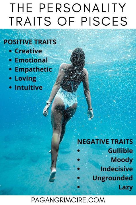 Pisces Crush, Pisces Emotions, Pagan Grimoire, Personality Ideas, Pisces Personality Traits, Age Of Pisces, Positive And Negative Traits, Pisces Style, Zodiac Sign Personality