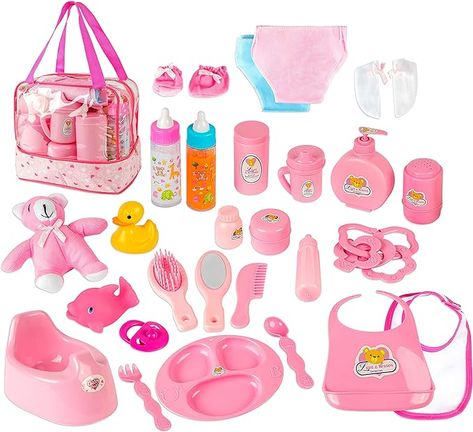 Amazon.com: fash n kolor Doll Feeding Set | Set Includes Baby Doll, Doll Diapers, Diaper Bag, Magic Bottles, Potty and Bath Toys | 26 Changing and Other Accessories for 3+ Years Kids : Toys & Games Baby Doll Diaper Bag, Baby Doll Furniture, Disney Princess Toys, Baby Alive Doll Clothes, Baby Doll Set, Baby Doll Nursery, Barbie Doll Set, Feeding Baby, Magic Bottles