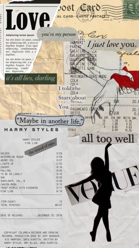 #shuffle #postcard #vintage #harrystyles #receipt #aesthetic #collage Receipts Collage, Receipt Collage, Receipts Aesthetic, Aesthetic Receipt, Receipt Aesthetic, Postcard Vintage, I Just Love You, Aesthetic Collage, Collage Art