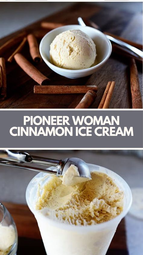 Pioneer Woman Cinnamon Ice Cream is made with half-and-half, sugar, cinnamon sticks, vanilla bean, egg yolks, heavy cream, and ground cinnamon.

This easy cinnamon ice cream recipe creates a creamy and cold dessert that takes about 1 hour and 20 minutes to prepare and can serve up to 8 people. Cinnamon Ice Cream Pioneer Woman, Homemade Cinnamon Ice Cream, Cinnamon Ice Cream Recipe, Pioneer Woman Desserts, Pioneer Kitchen, Egg Yolk Recipes, Cinnamon Ice Cream, Cold Desserts, Easy Cinnamon