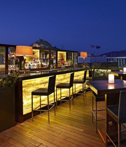 World's Best Restaurant Views: GB Roof Garden Restaurant and Bar, Athens, Greece Rooftop Bar Design, Bar Counter Design, Roof Garden Design, Bar Exterior, Luxury Collection Hotels, Garden Restaurant, Rooftop Terrace Design, Rooftop Design, Counter Design