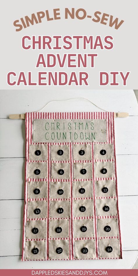 Ready to create a DIY pocket advent calendar using fabric and felt? No sewing is required for this handmade and rustic reusable advent calendar DIY. Christmas Crafts DIY Decoration Ideas Advent Calendar Diy Felt Advent Calendar Free Pattern, Diy Advent Calendar For Kids, Cousin Sleepover, Pocket Advent Calendar, Rustic Advent Calendar, Advent Calendar Ideas Diy, Handmade Advent Calendar, Sleepover Crafts, Homemade Advent Calendar