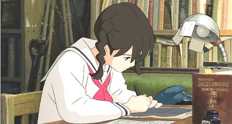 Studying Gif, Lo-fi Wallpaper, From Up On Poppy Hill, Book Gif, Poppy Hill, Up On Poppy Hill, Pixel Art Background, Music For Studying, Ghibli Movies