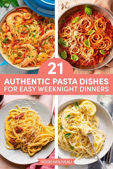 Authentic Italian pasta dishes are perfect for weeknight dinners: simple ingredients create irresistible dishes the whole family will love. Find delicious inspiration in this pasta recipe collection! Authentic Pasta Dishes, Favorite Italian Dishes, Easy Italian Pasta Dishes, Authentic Italian Dinner Recipes, Zitoni Pasta Recipes, Easy Authentic Italian Recipes, Healthy Authentic Italian Recipes, Classic Italian Pasta Recipes, Vegetarian Italian Dishes